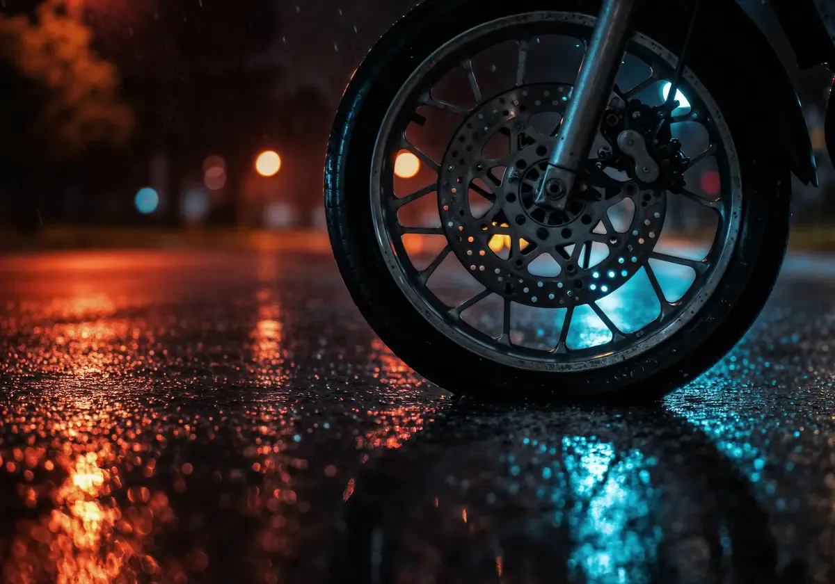 Opona motocyklowa w deszczu